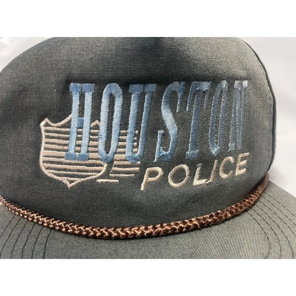 HOUSTON POLICE ROPE HAT VINTAGE FLAT BILL STRUCTURED CROWN BRAIDED ROPE1980S 90S